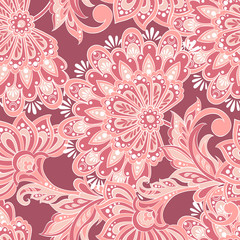 Fototapeta na wymiar ethnic flowers seamless vector pattern. floral vintage background