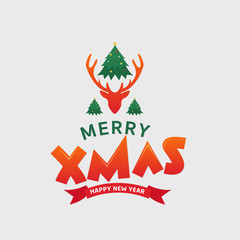 Merry Christmas and Happy New Year typographic greeting card, vector illustrator