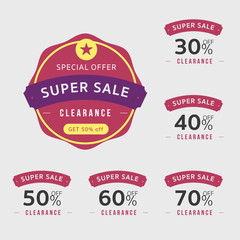 Obraz premium Sale Banners or Labels Vector Design Set. Collection for Promotional Brochure or booklet, Discount Poster, Shopping flyer, Clearance advertising. Vector Illustrator