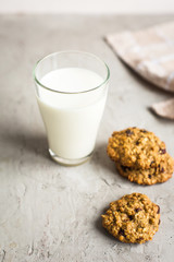 glass of milk and oatmeal cookies