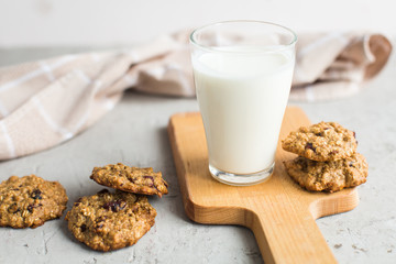 glass of milk and oatmeal cookies