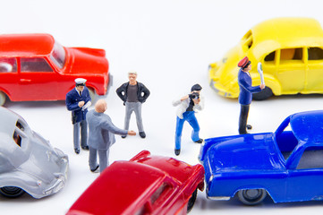 Miniature tiny toys car crash accident damaged.Accident on the r