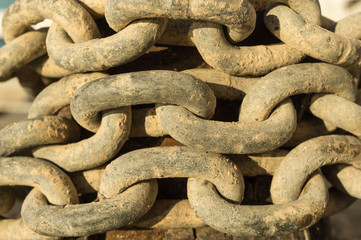 group of old rusty chain link detail macro