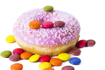 donut with smarties isolated