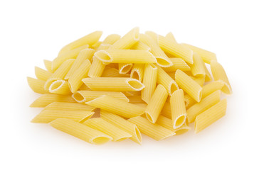 Penne rigate pasta isolated on white background with clipping path