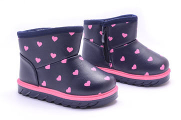 baby with a pattern of hearts boots isolated on white