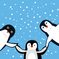 Funny Penguins Vector Illustration in Flat Design