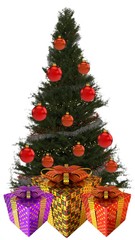 Geschenke unter dem Weihnachtsbaum mit Kugeln 