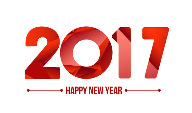 Happy new year 2017. Year 2016 vector design element. Low poly illustration. Red design. Merry Chrstmas Background for dinner invitations, festive posters,promotional depliant, greetings cards.