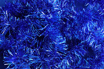 Blue tinsel to decorate a christmas tree