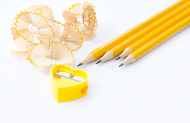 Pencil sharpener and hands isolated