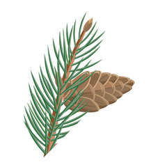 Pine Branch with Cone Vector in Flat Design