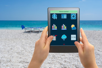 a remote home control system on a digital tablet