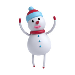 3d snowman cartoon character, Christmas toy, holiday clip art isolated on white background