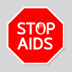 Stop AIDS Sign in Red Polygon. Illustration design, isolated on gray Background.