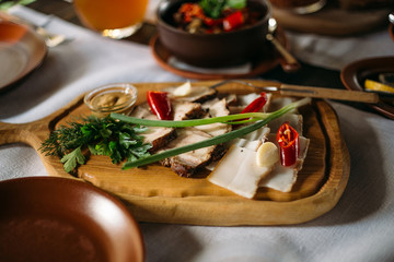 popular Ukrainian dishes on the table, food photography