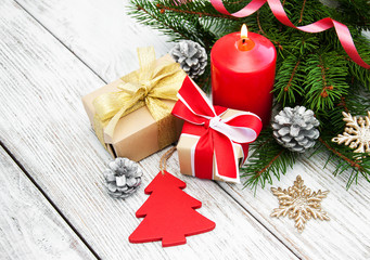 christmas gift boxes with decorations