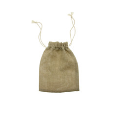 Empty burlap pouch on white background