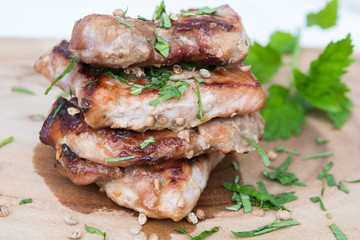 pork steak on cutting boards