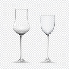 Two transparent realistic empty glasses goblets