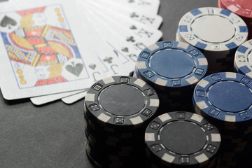 Poker chips and cards. High resolution image.