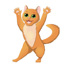 Cartoon cat raising hands