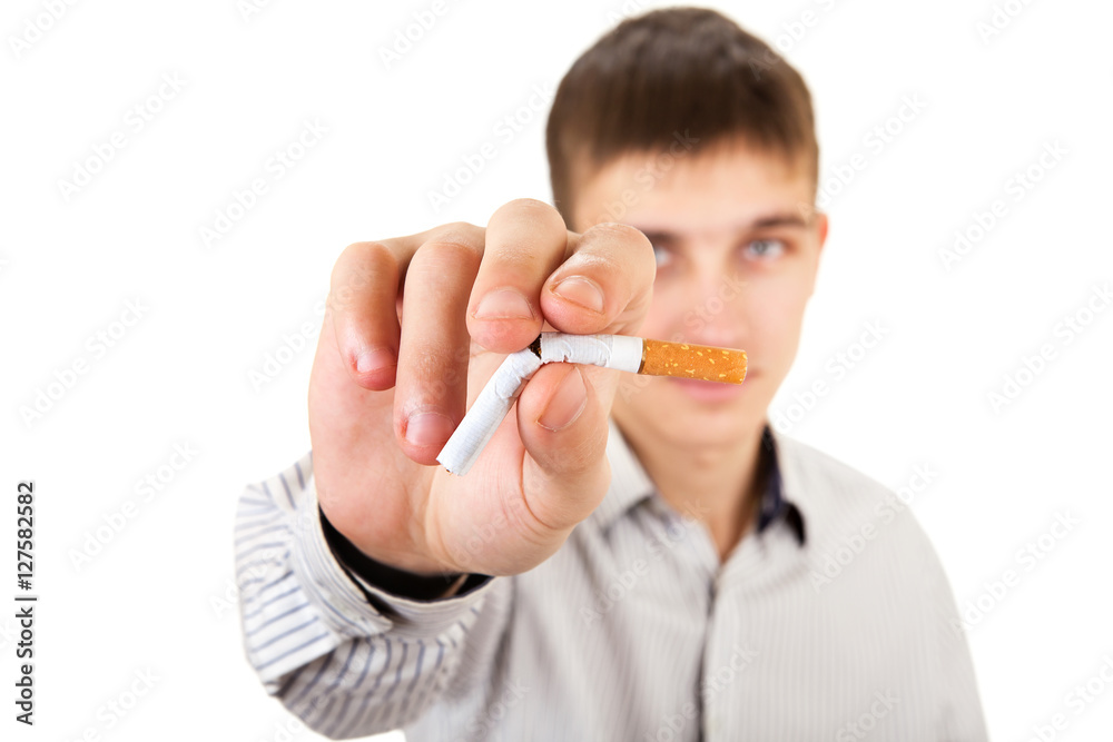 Poster young man with a broken cigarette