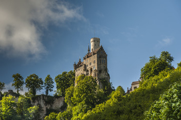 Like an eagles nest castle Lichtenstein sits on a sheer rock high above the valley of river Echatz. It was only built in the 19. century as a romantic replica of a medieval castle