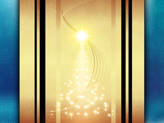 Christmas background with Shining Christmas tree and snowflake vector illustration.blue background