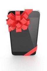 Black phone with red bow. 3D rendering.