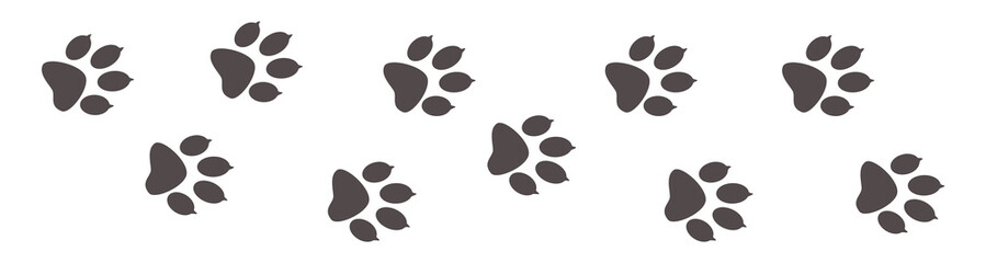 Paw prints, animal tracks on a white isolated background. Steps animal drawn for the design of backdrops. - obrazy, fototapety, plakaty