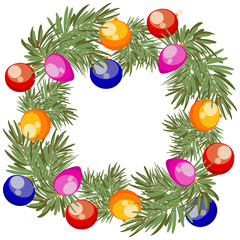 garland of Christmas balls toys on the branches of a tree.Vector illustration.