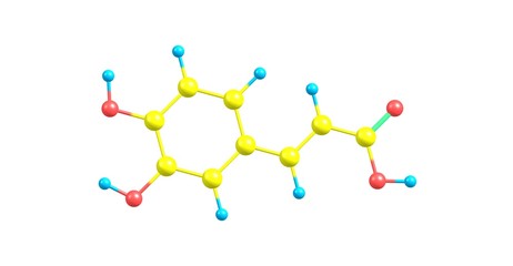 Caffeic acid molecular structure isolated on white