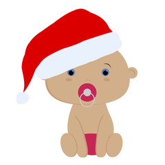 icon color cute baby girl in Santa hat on white background. 