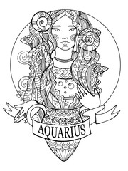 Aquarius zodiac sign coloring book vector