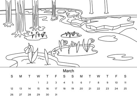 Calendar with coloring book vector illustration