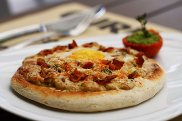Close up of pizza on the table. Selective focus.
