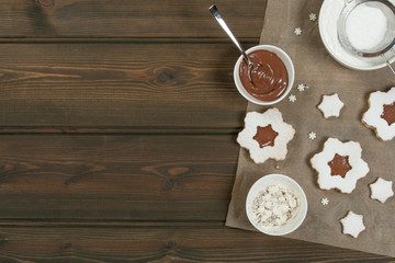 Homebaked Christmas Star Cookies With Chocolate, Cherry Jam, Ici