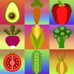 Set of multicolored icons with vegetables