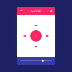 UI, UX and GUI template layout for Mobile Apps. Music screen. Pink and blue color ux app. User interface. Audio controls. Volume controls for mobile app. Music bar