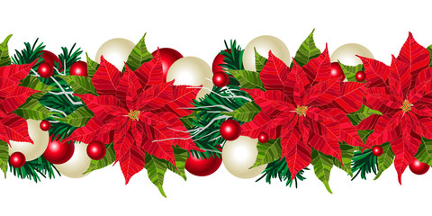 Christmas seamless border, isolated on white vector illustration