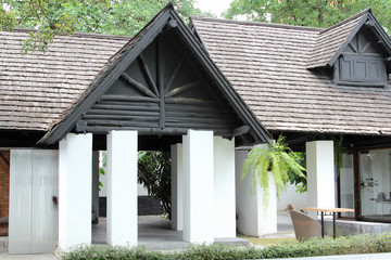 Old seasoned wooden shingle tiled roof.