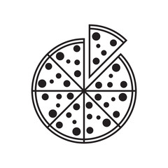 Flat pizza icon, grayscale on white background