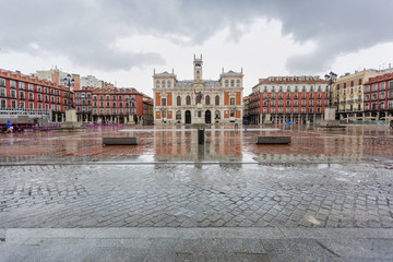 The Plaza Mayor of Valladolid, with the reflections of the rain
