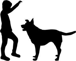 Silhouette of a boy with a dog.