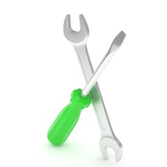 3D Illustration Wrench and screwdriver, service concept