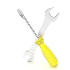 3D Illustration Wrench and screwdriver, service concept