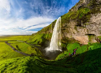 Fotobehang Seljalandsfoss one of the most famous Icelandic waterfall © Maygutyak