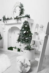 Christmas home interior in white and green