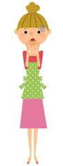 青ざめるエプロンの女性